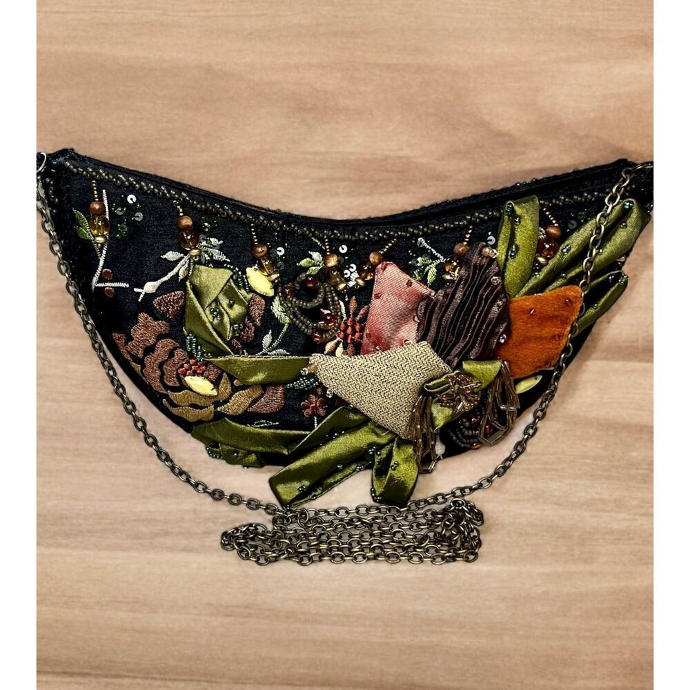 Vintage Mary Frances Silk Embroidered Floral Crossbody Bag